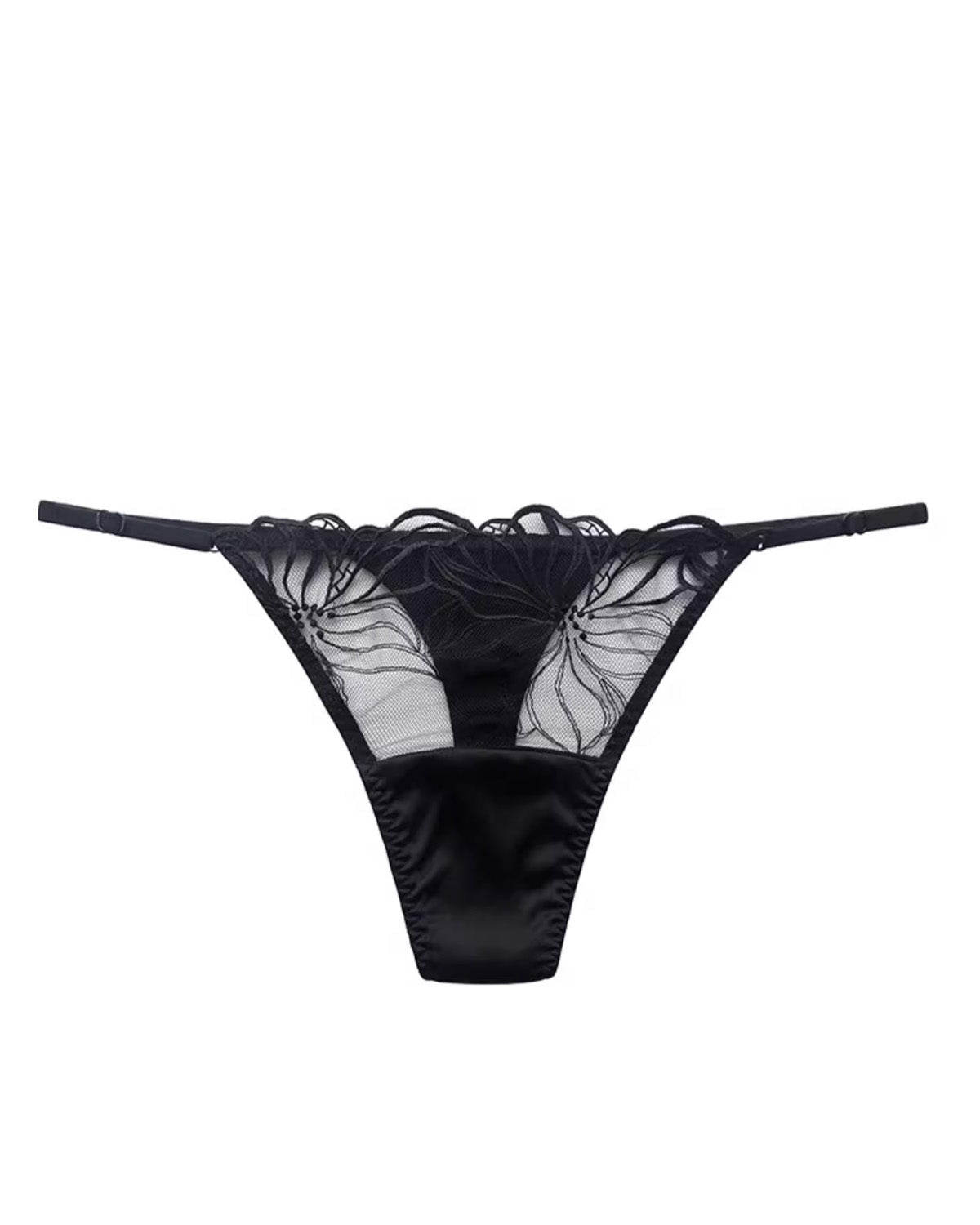 FEELITS SPA01 Mulberry Silk Lace Thong Panties – Adjustable Waist & Exquisite Embroidery - FEELITS