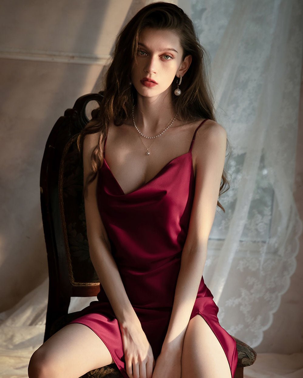 FEELITS PA04 Mulberry Silk Cowl Neck Slip Dress – Bridal, Honeymoon & Elegant Nightwear - FEELITS