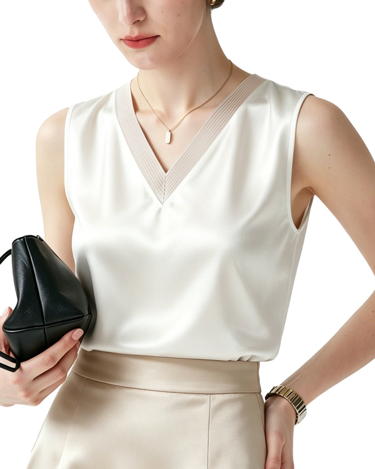 FEELITS TK21 22 Momme Silk V-Neck Tank Top - 100% Mulberry Silk, Loose Fit & Breathable - FEELITS