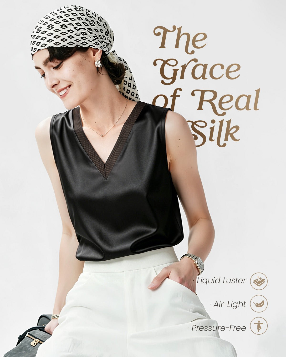 FEELITS TK21 22 Momme Silk V-Neck Tank Top - 100% Mulberry Silk, Loose Fit & Breathable - FEELITS