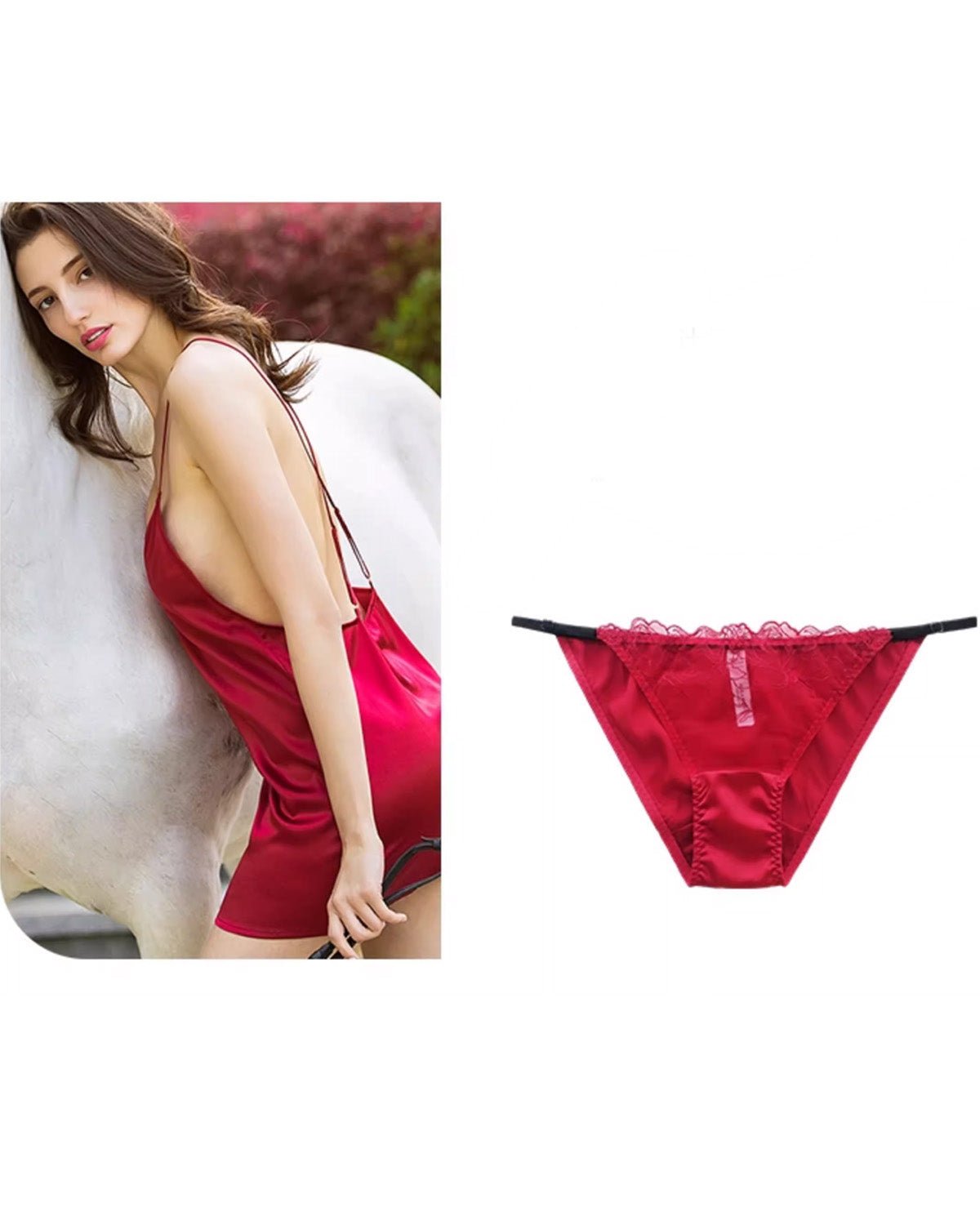 FEELITS SPA63 Mulberry Silk Low-Rise Bikini Panties – Adjustable Lace Strap, Sheer Hollow-Out & No-Show Fit - FEELITS