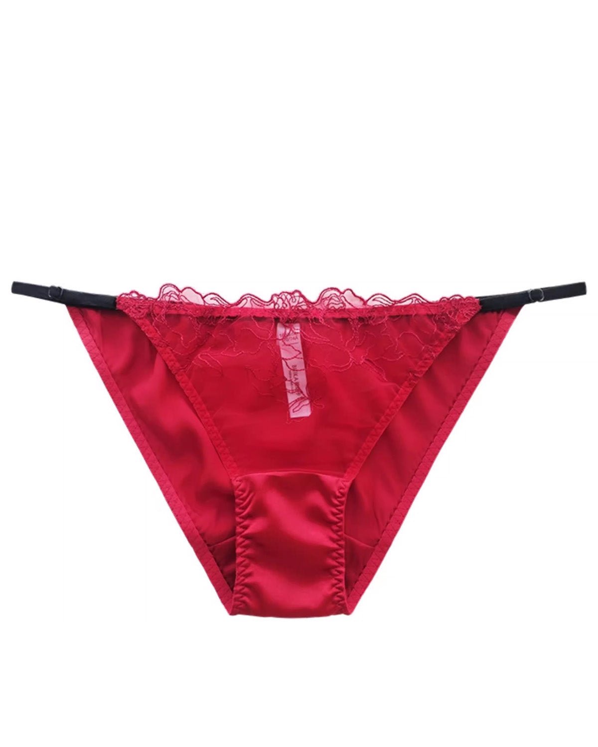 FEELITS SPA63 Mulberry Silk Low-Rise Bikini Panties – Adjustable Lace Strap, Sheer Hollow-Out & No-Show Fit - FEELITS