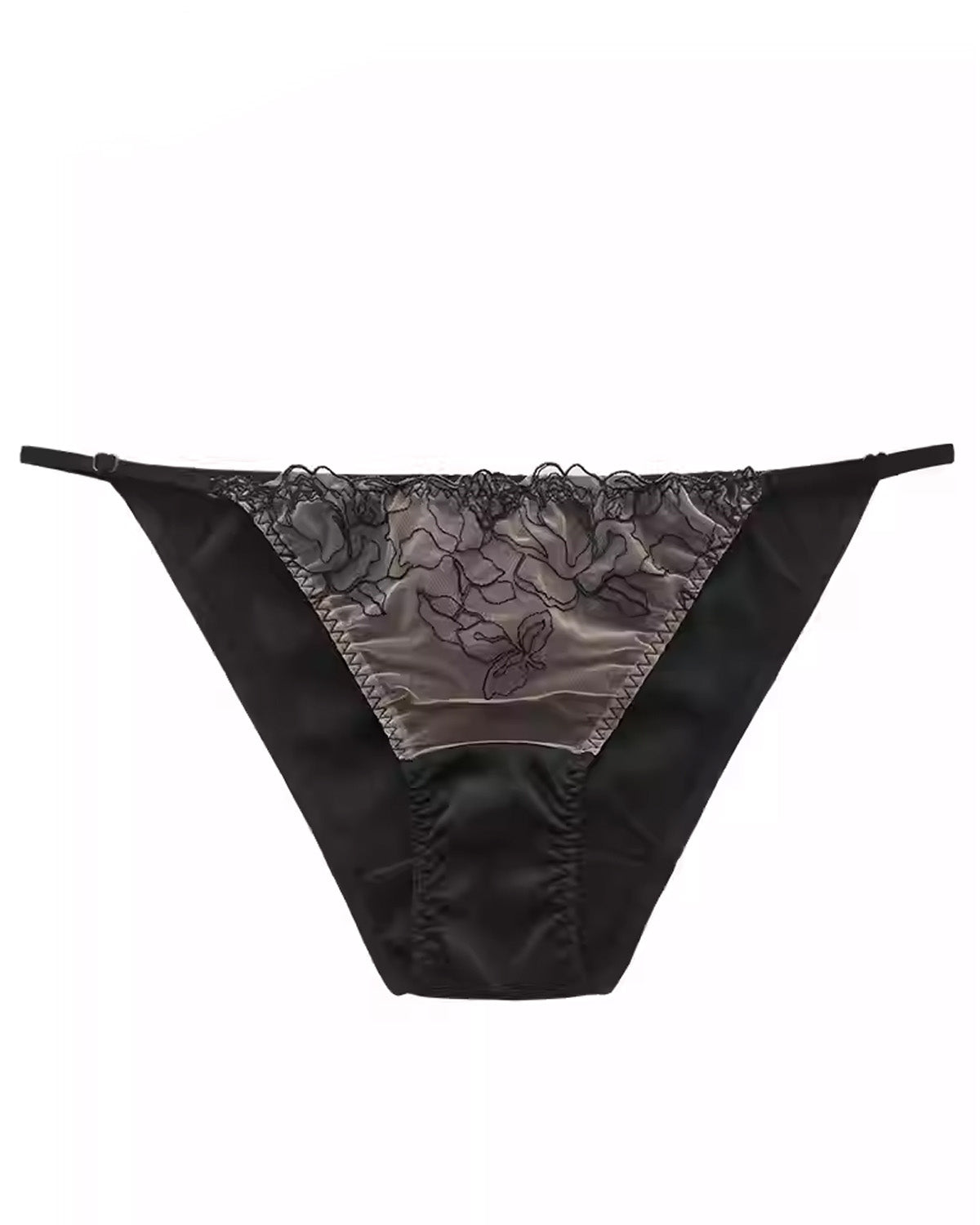 FEELITS SPA63 Mulberry Silk Low-Rise Bikini Panties – Adjustable Lace Strap, Sheer Hollow-Out & No-Show Fit - FEELITS