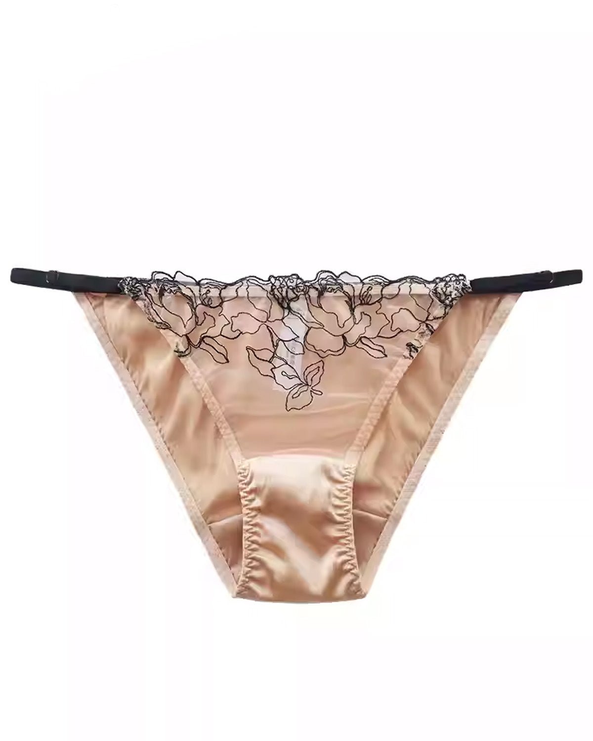 FEELITS SPA63 Mulberry Silk Low-Rise Bikini Panties – Adjustable Lace Strap, Sheer Hollow-Out & No-Show Fit - FEELITS