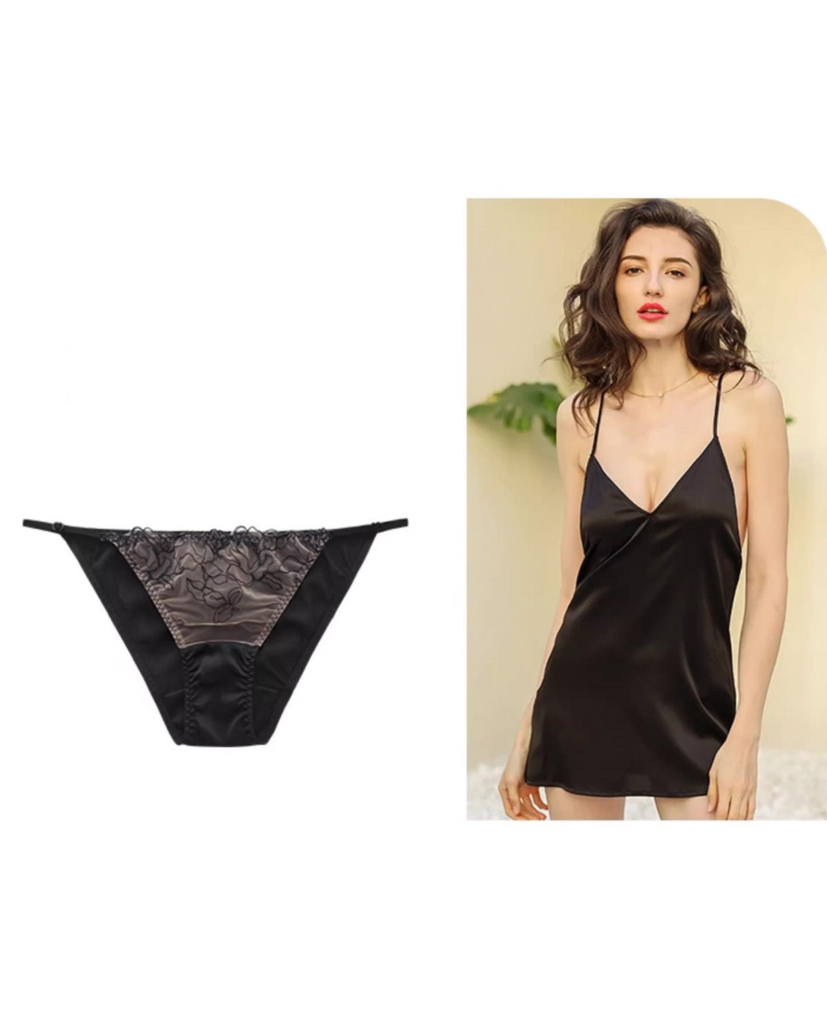 FEELITS SPA63 Mulberry Silk Low-Rise Bikini Panties – Adjustable Lace Strap, Sheer Hollow-Out & No-Show Fit - FEELITS