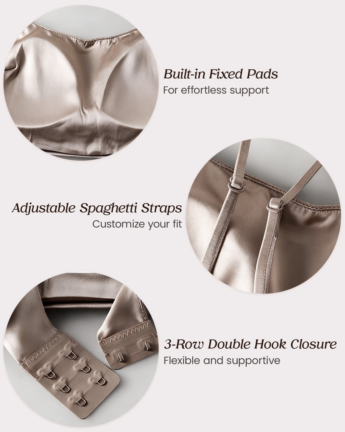 FEELITS BRA05 22 Momme Mulberry Silk Cami Crop Top – Adjustable Spaghetti Straps & Built-In Pads - FEELITS