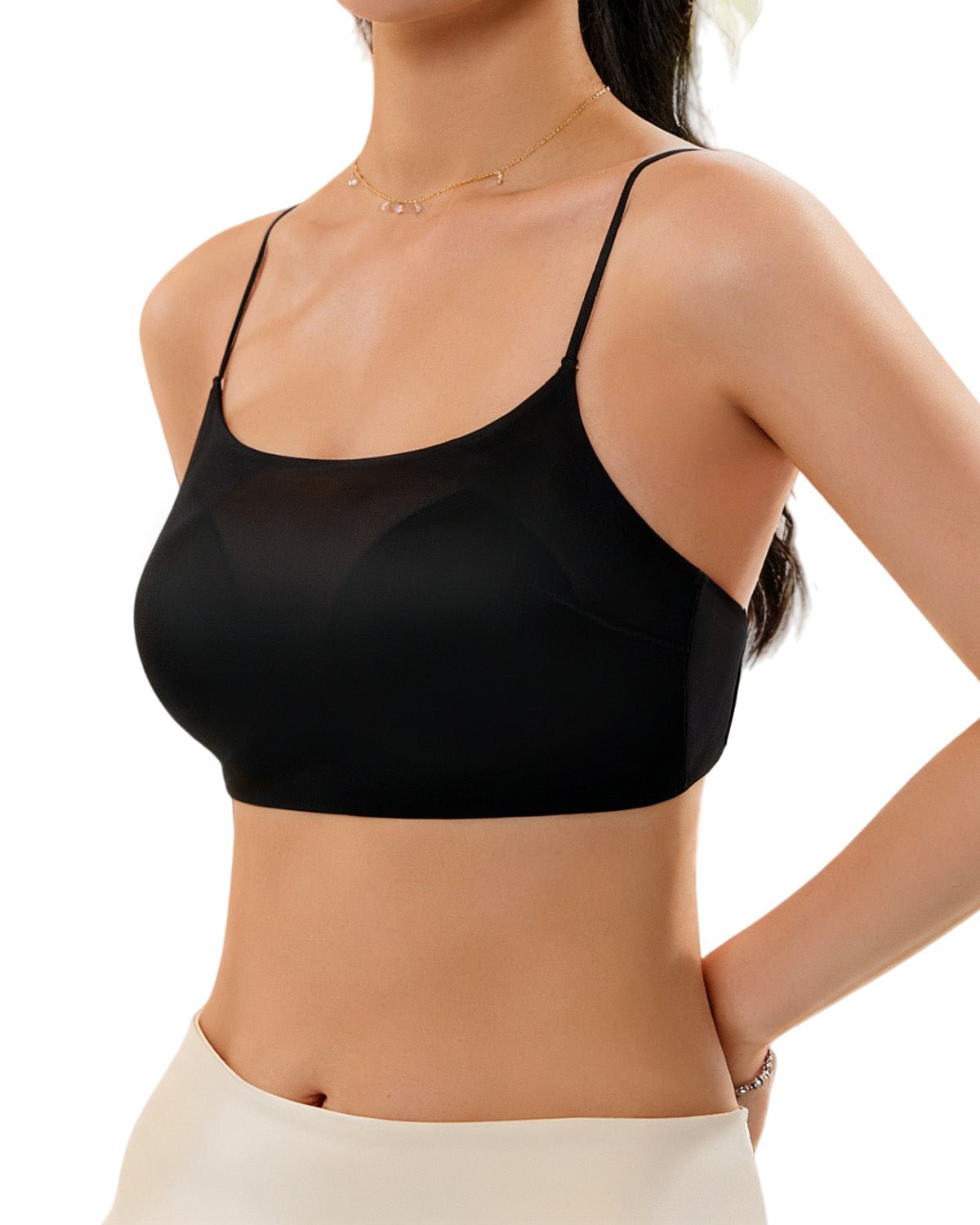 FEELITS BRA05 22 Momme Mulberry Silk Cami Crop Top – Adjustable Spaghetti Straps & Built-In Pads - FEELITS