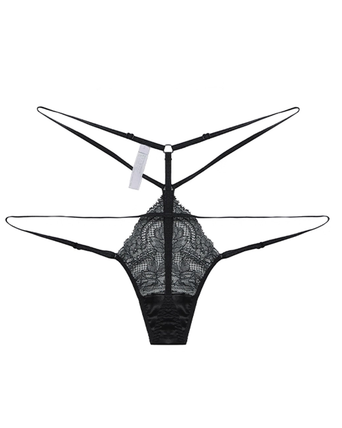 FEELITS SPA58 Mulberry Silk Adjustable Lace-Strap Thong – Low-Rise, Sheer Hollow-Out & No-Show Fit - FEELITS