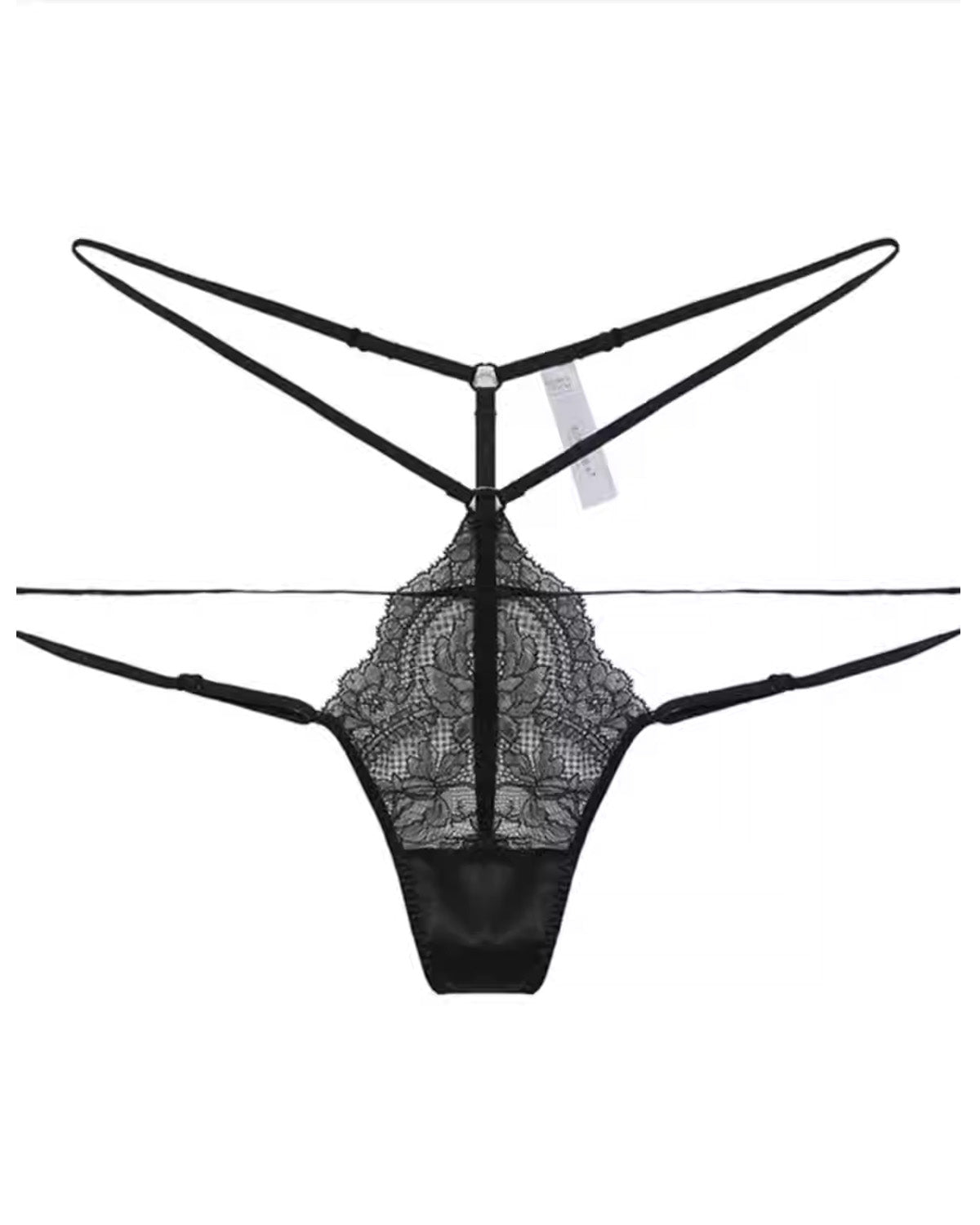 FEELITS SPA58 Mulberry Silk Adjustable Lace-Strap Thong – Low-Rise, Sheer Hollow-Out & No-Show Fit - FEELITS