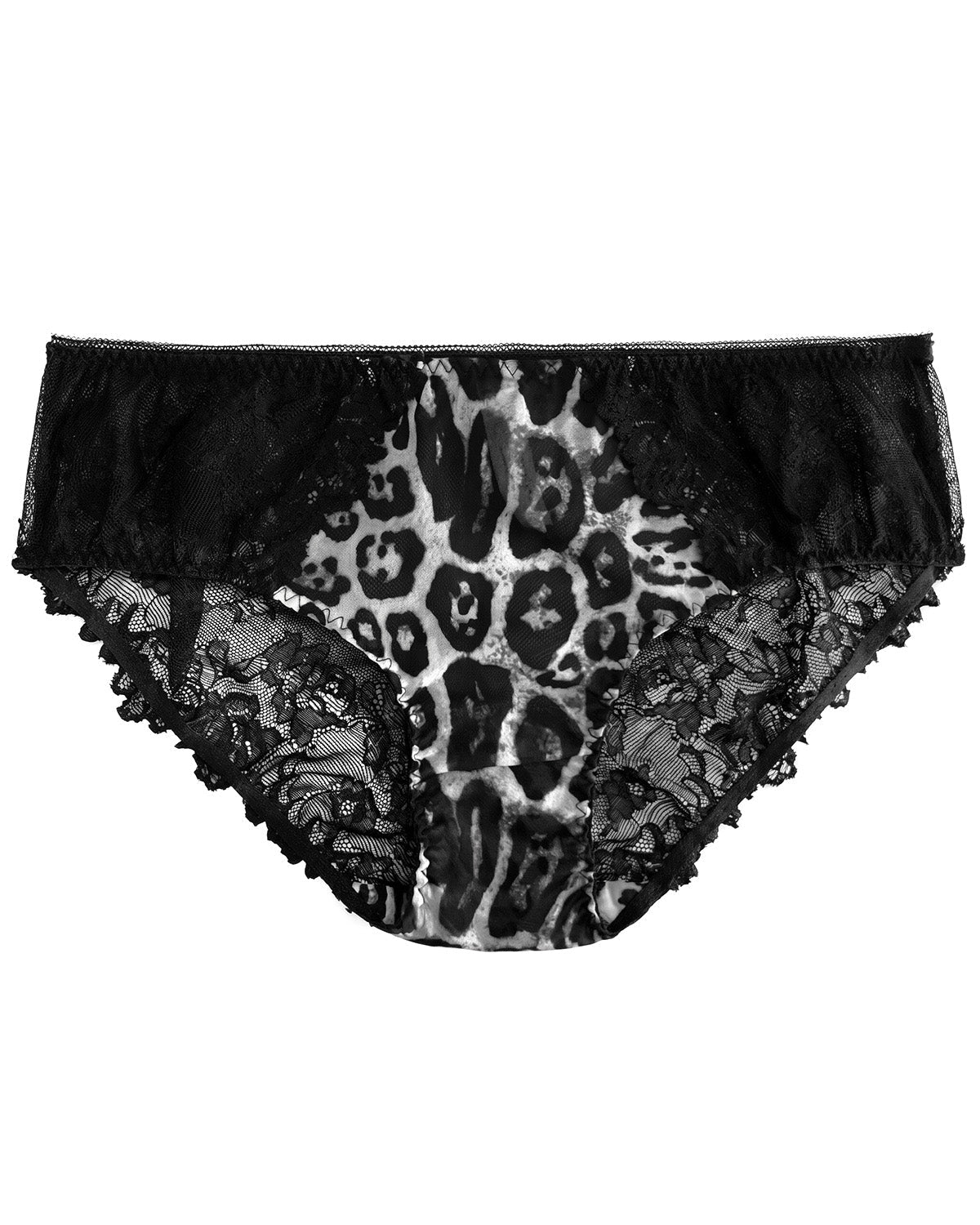 FEELITS YF02 Leopard Silk Lace Bikini Panties - Mulberry Silk Front, Sheer Lace Back - FEELITS