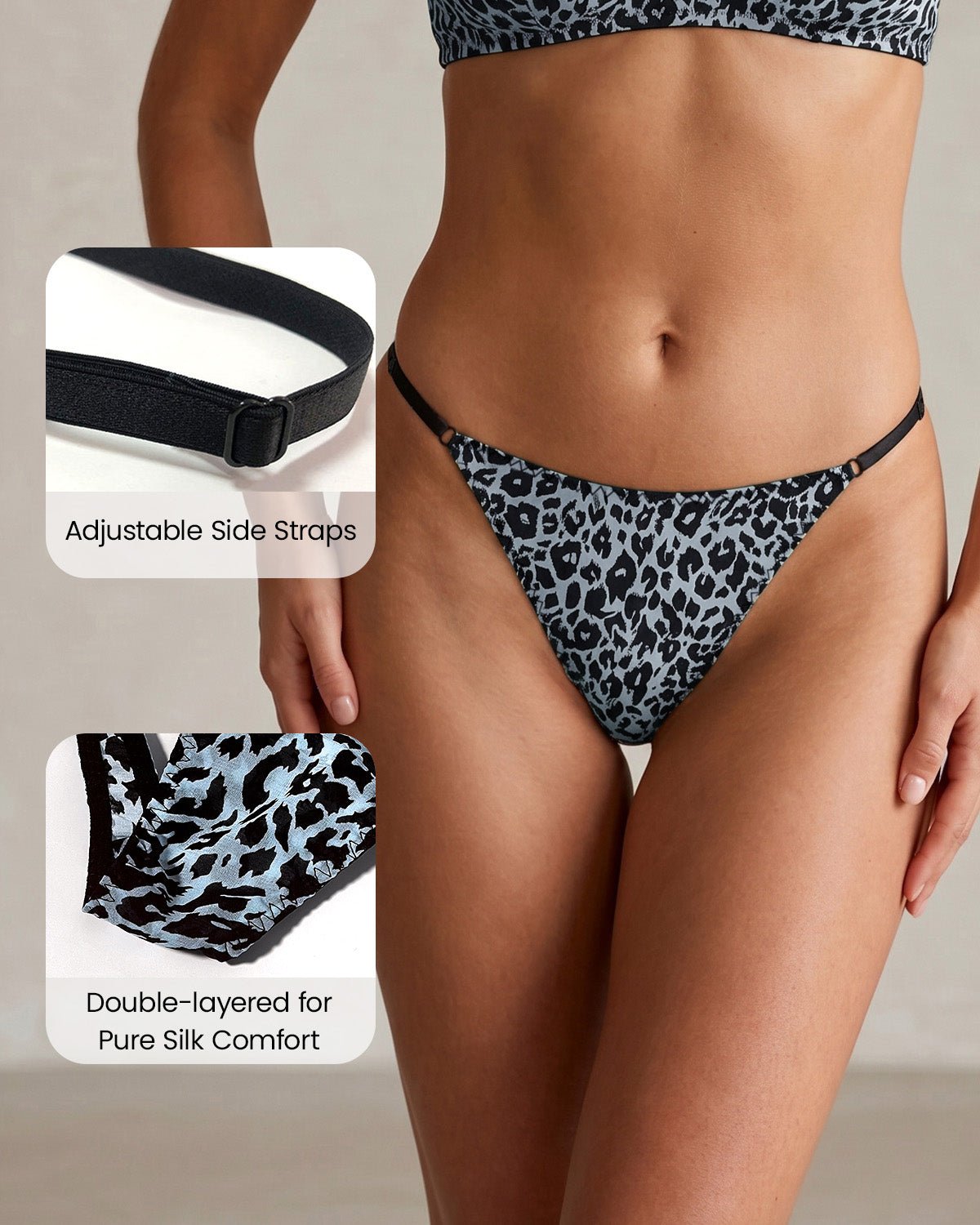 FEELITS YF03 Leopard Print Silk G-String Panties - 100% Mulberry Silk, T-Back Fit - FEELITS