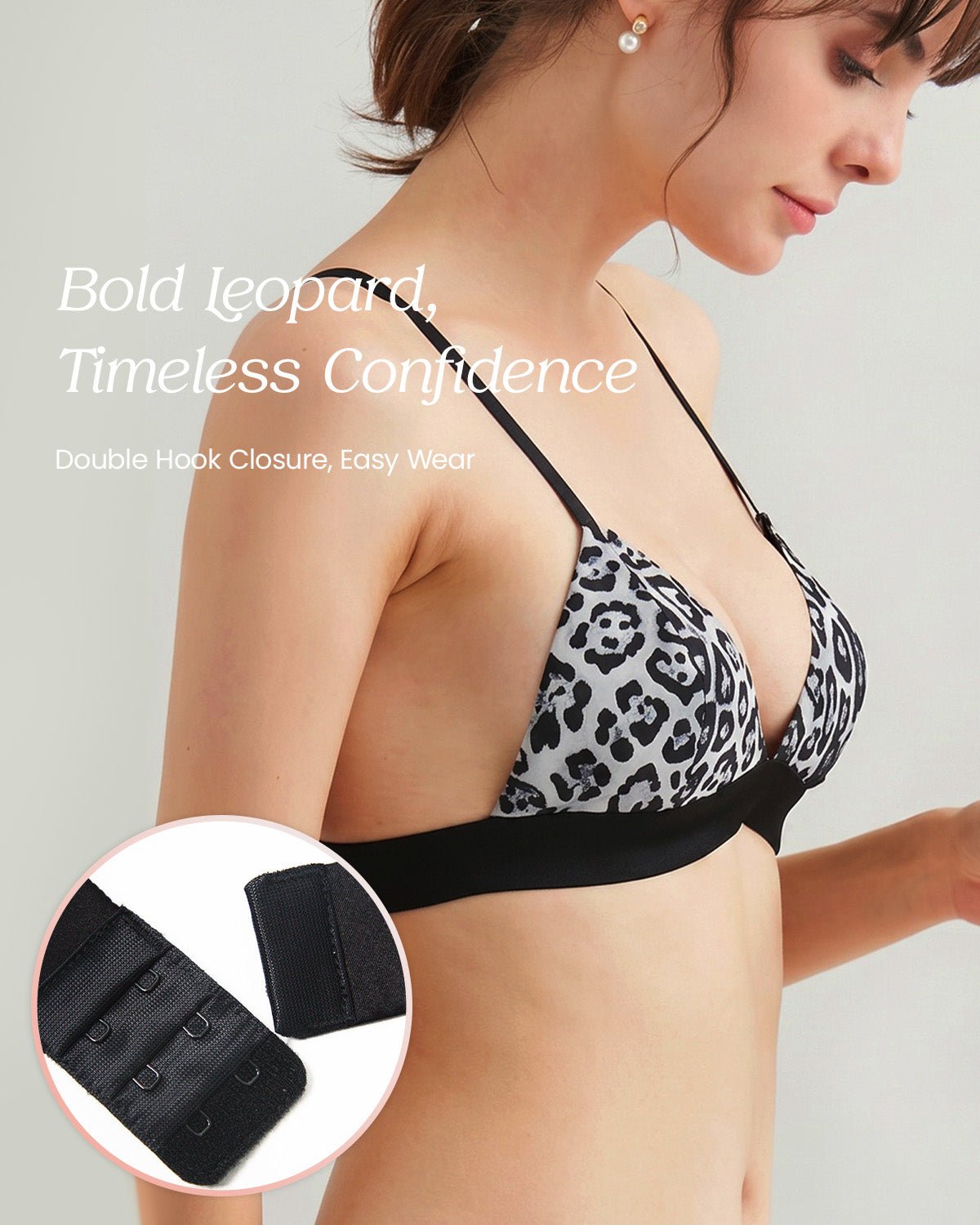 FEELITS YFB03 Leopard Print Silk Triangle Bra - 95% Mulberry Silk, Wireless Double-Hook Design - FEELITS