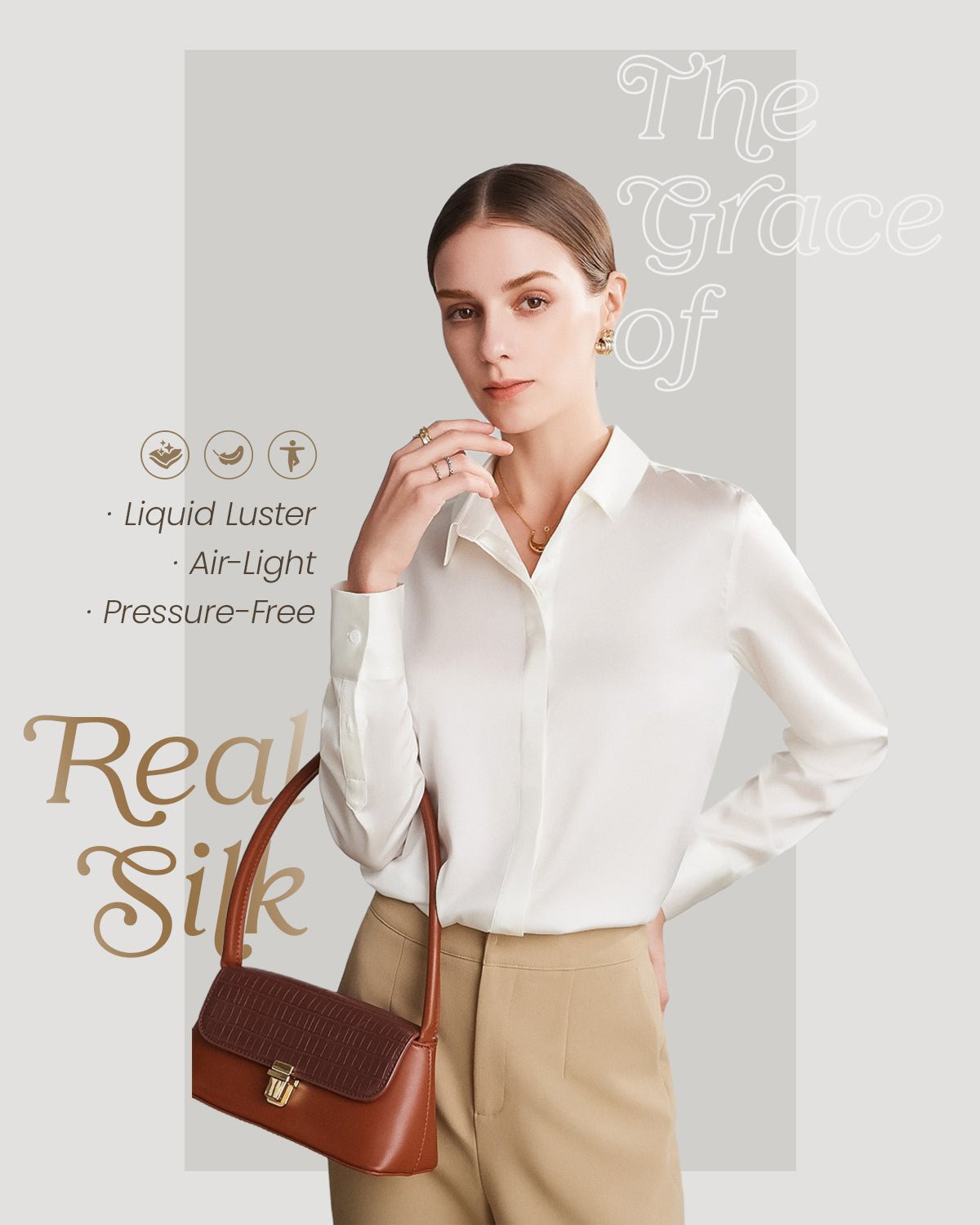 FEELITS BL01 22 Momme Mulberry Silk Button-Down Blouse – Long Sleeve Collared Work Shirt - FEELITS
