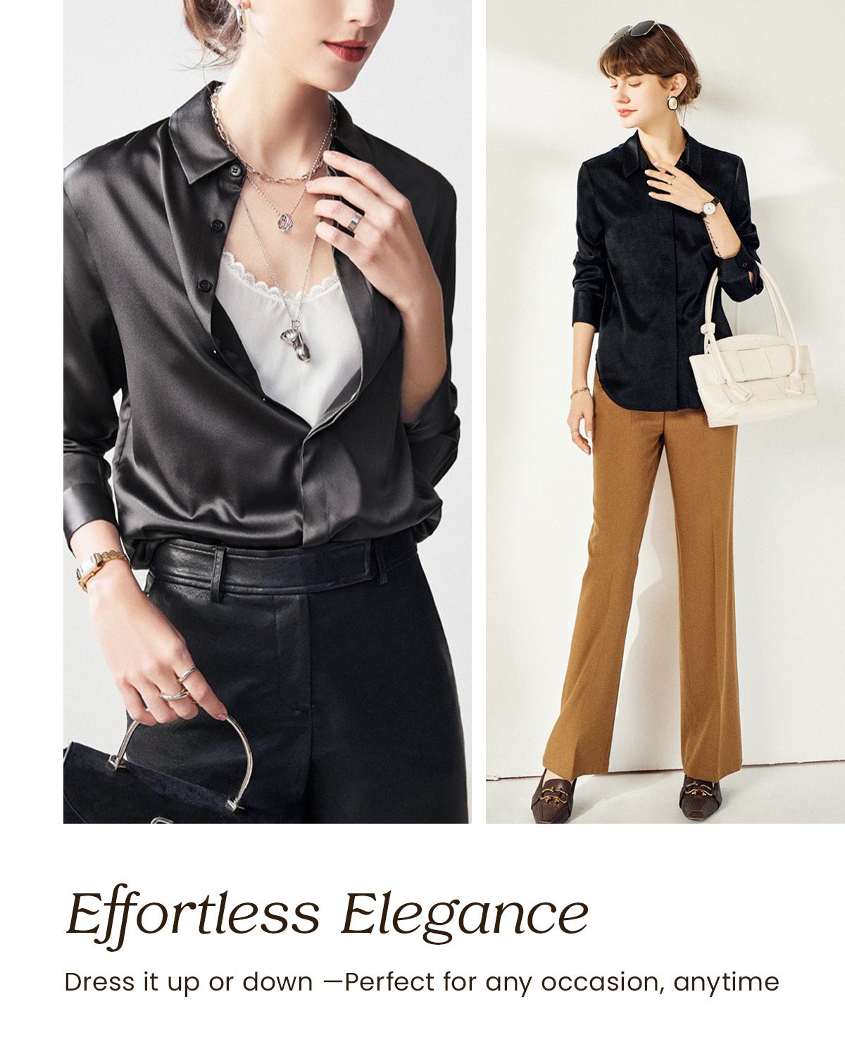 FEELITS BL01 22 Momme Mulberry Silk Button-Down Blouse – Long Sleeve Collared Work Shirt - FEELITS