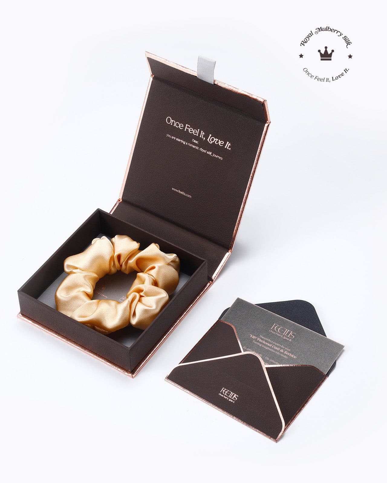 FEELITS 100% Royal Mulberry Silk. Natural Care Silk Hair Scrunchies- Champagne Gold - FEELITS