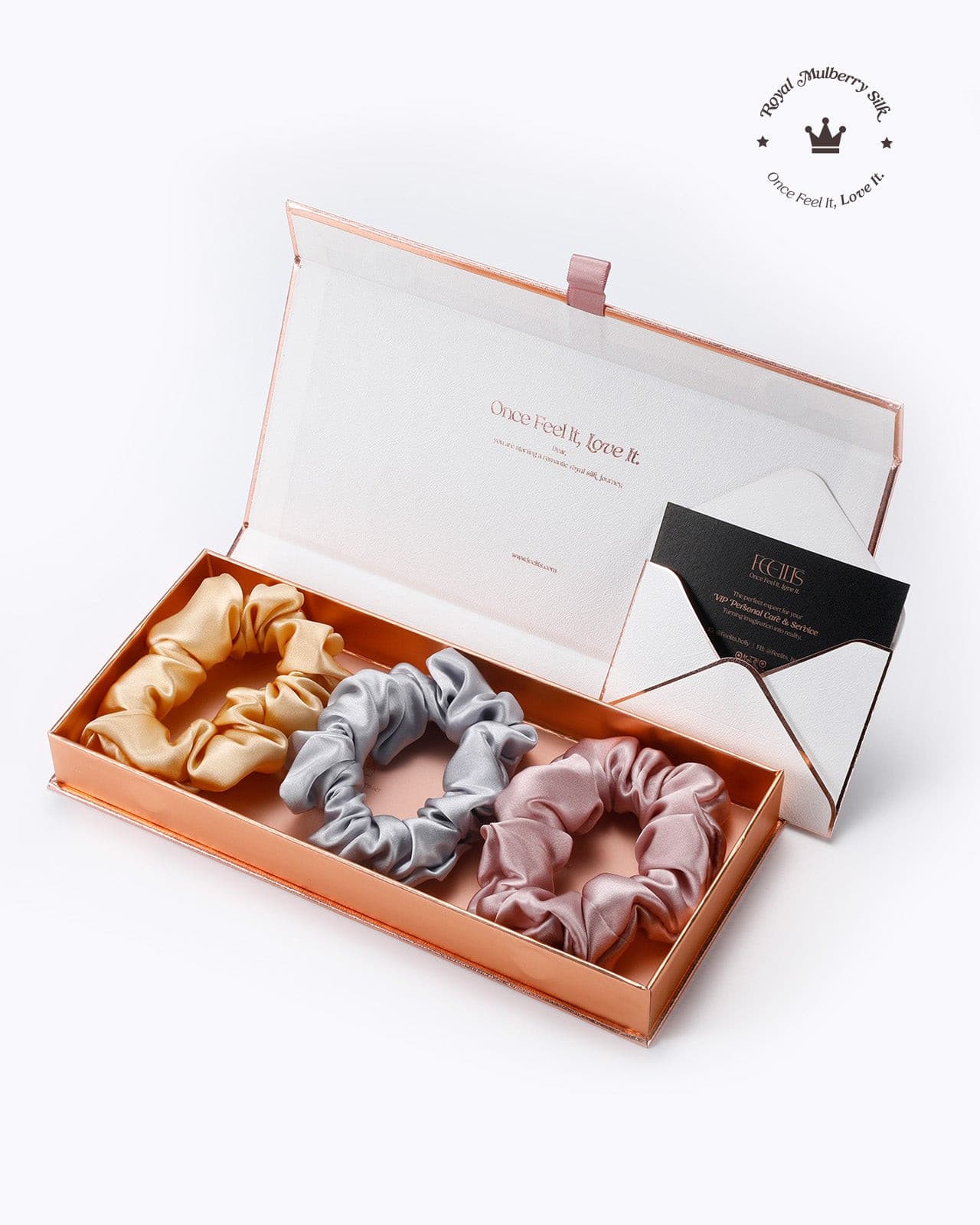FEELITS 100% Royal Mulberry Silk. Natural Care Hair Scrunchies- Trio Set - FEELITS