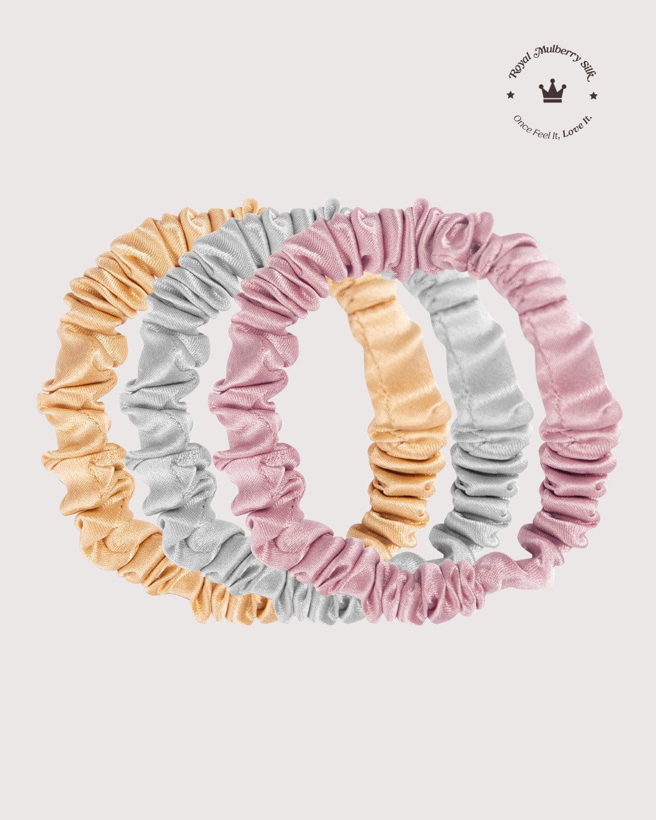 FEELITS 100% Royal Mulberry Silk. Natural Care Skinny Hair Scrunchies- Trio Set - FEELITS