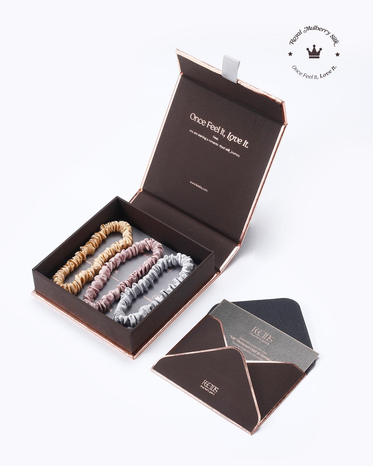 FEELITS 100% Royal Mulberry Silk. Natural Care Skinny Hair Scrunchies- Trio Set - FEELITS