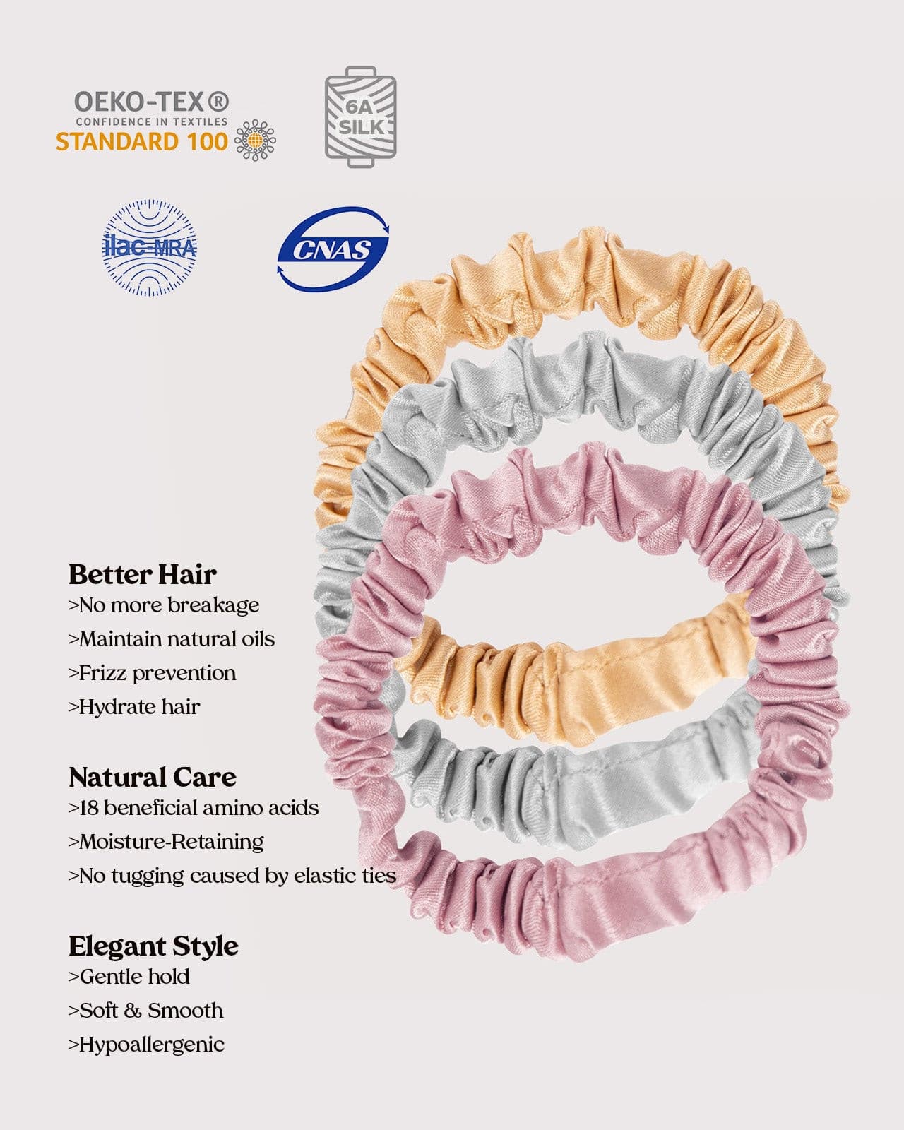 FEELITS 100% Royal Mulberry Silk. Natural Care Skinny Hair Scrunchies- Trio Set - FEELITS