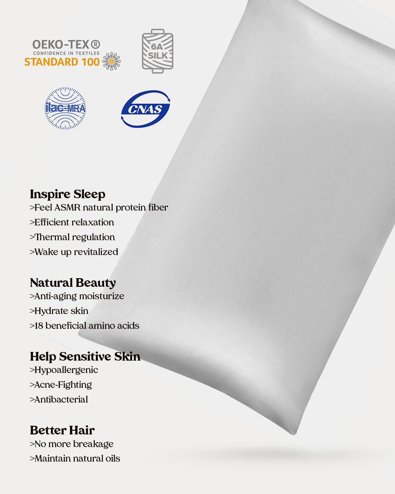 FEELITS SD01 22-Momme Royal Mulberry Silk Pillowcase – Silver Grey, Envelope Closure & Beauty Sleep Comfort - FEELITS