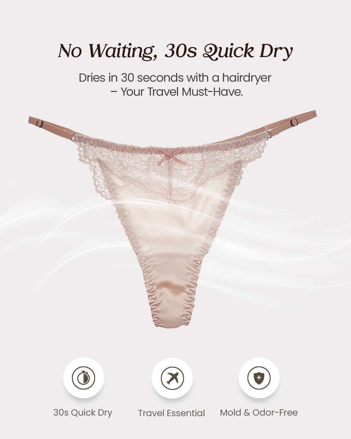 FEELITS TH03 Silk G-String Panties – 100% Mulberry Silk, Adjustable Side Ties - FEELITS