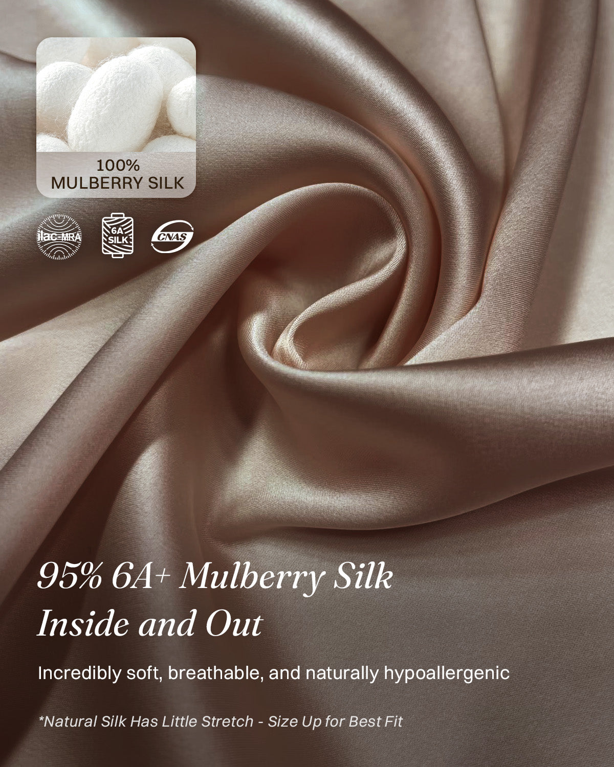 Close-up of taupe 6A mulberry silk highlighting its smooth, lustrous texture | FEELITS