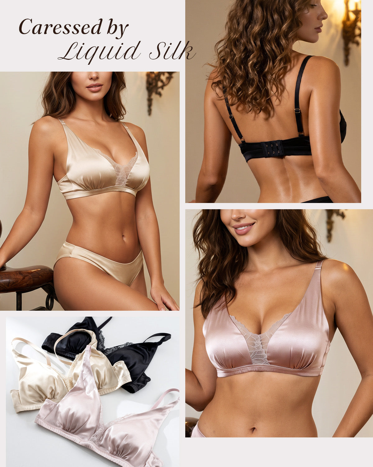 BRA18 brassière en dentelle de soie de mûrier – vues de coupe et de style | FEELITS