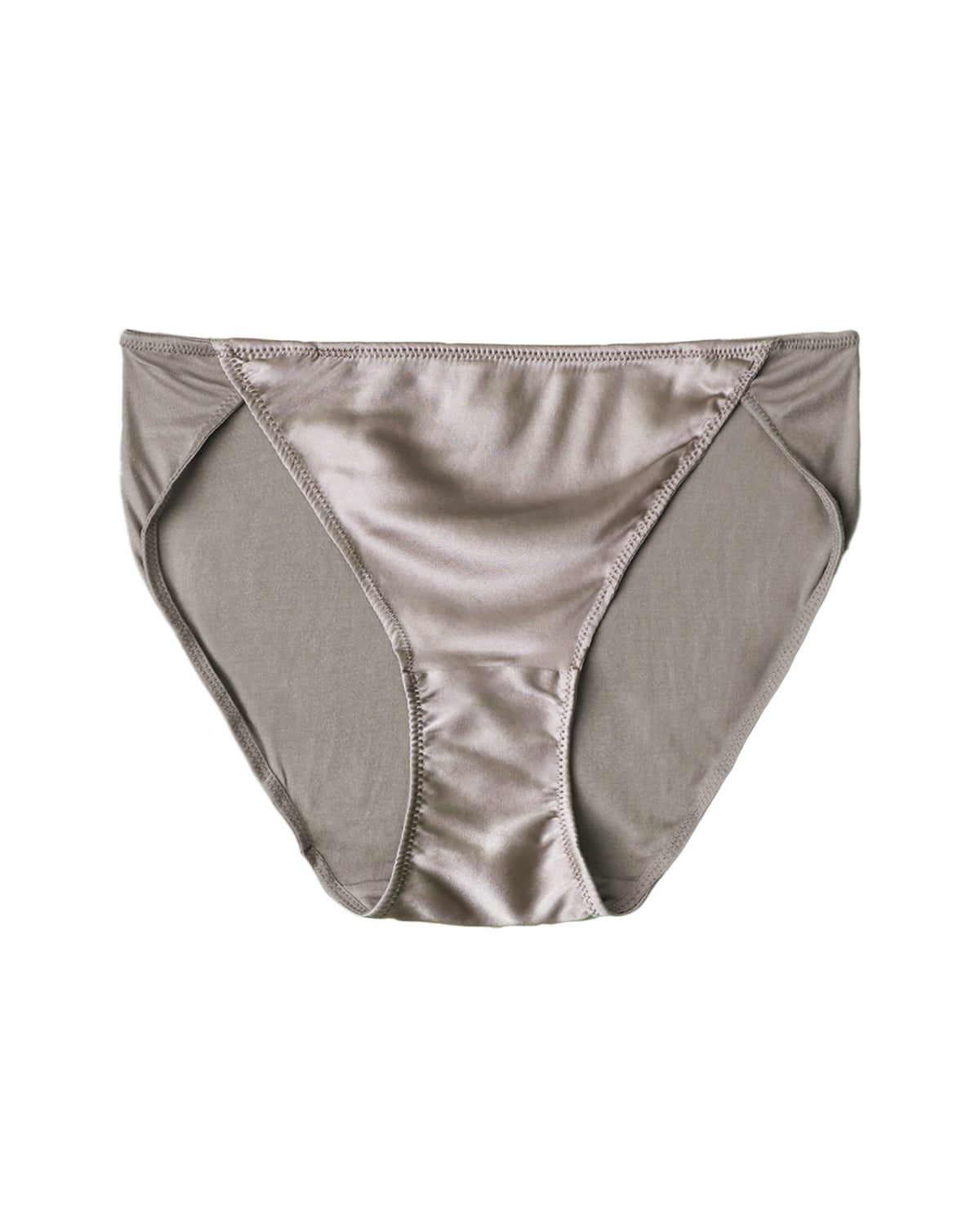 KN26 taupe mulberry silk high-cut bikini panties, front view | FEELITS