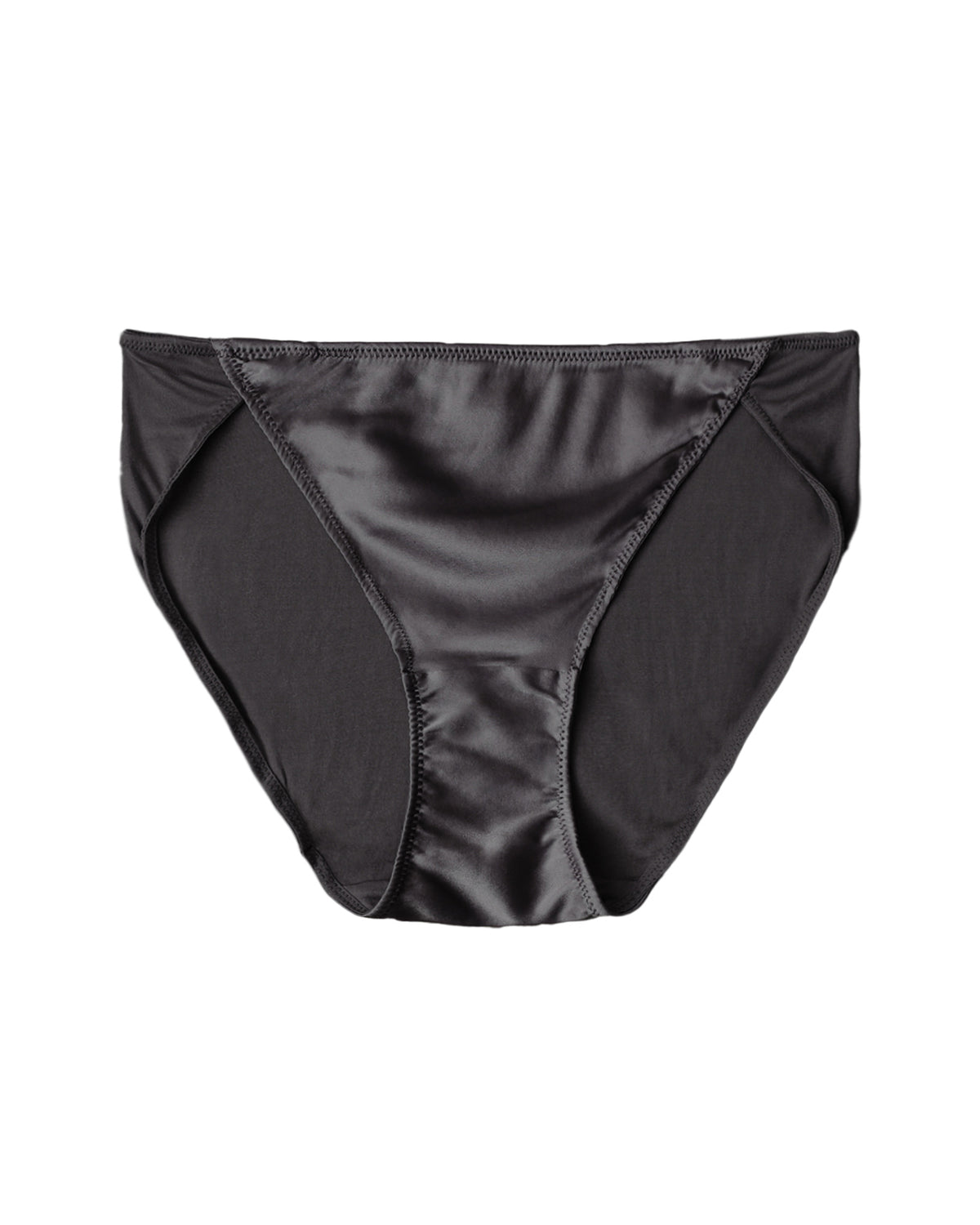 KN26 black mulberry silk high-cut bikini panties, front view | FEELITS