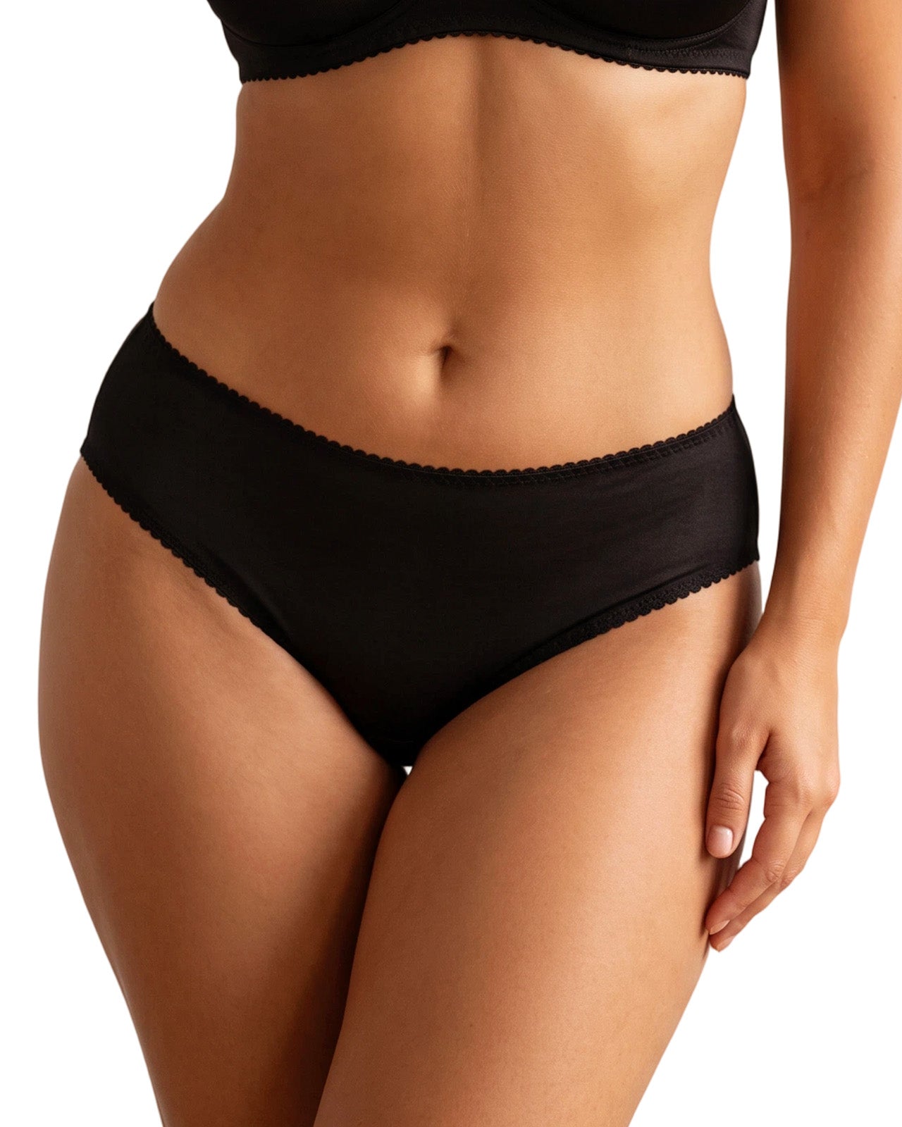 KN31 black mulberry silk full-coverage brief panties front view | FEELITS