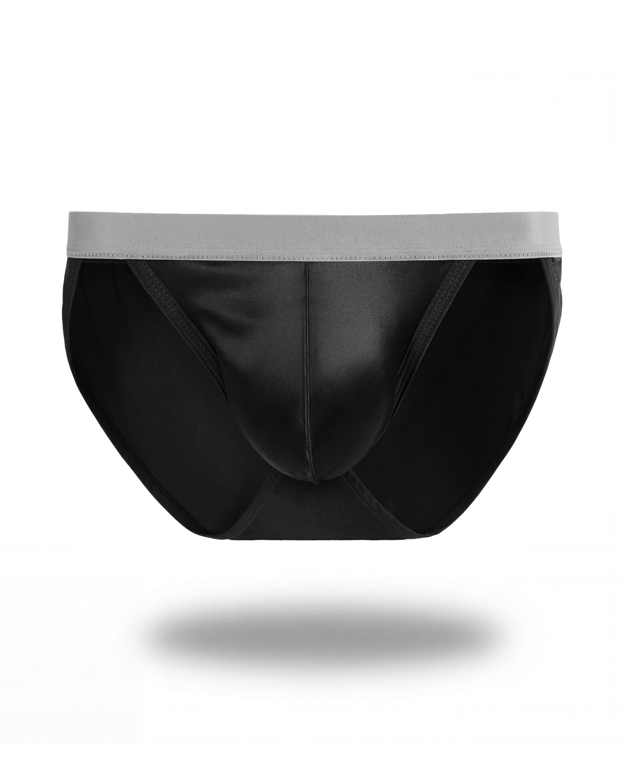 KNM02 black men's mulberry silk tanga briefs flat-lay view | FEELITS