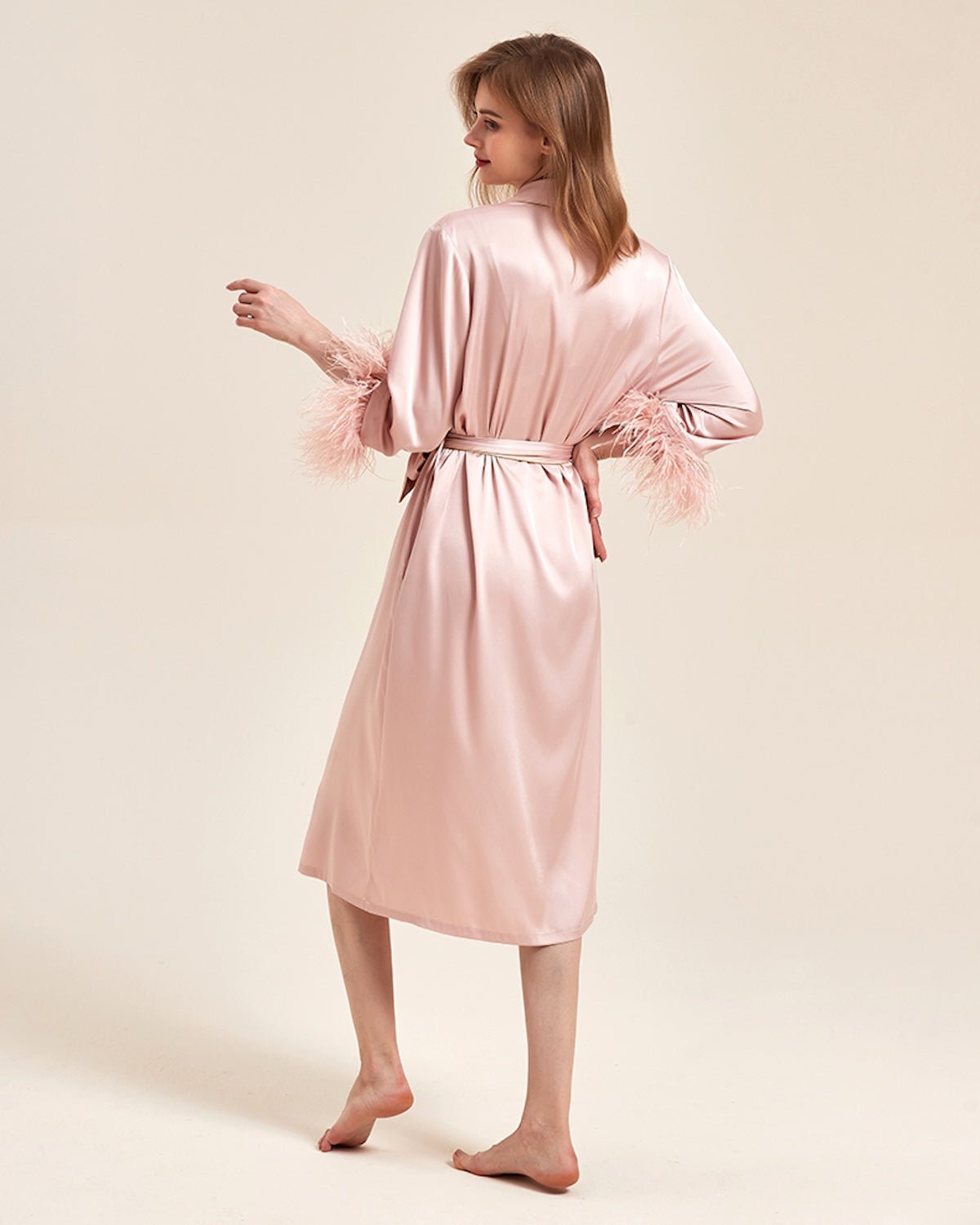 FEELITS PA06 Mulberry Silk Maxi Nightgown & Feather Robe Set – Bridal & Luxury Loungewear - FEELITS