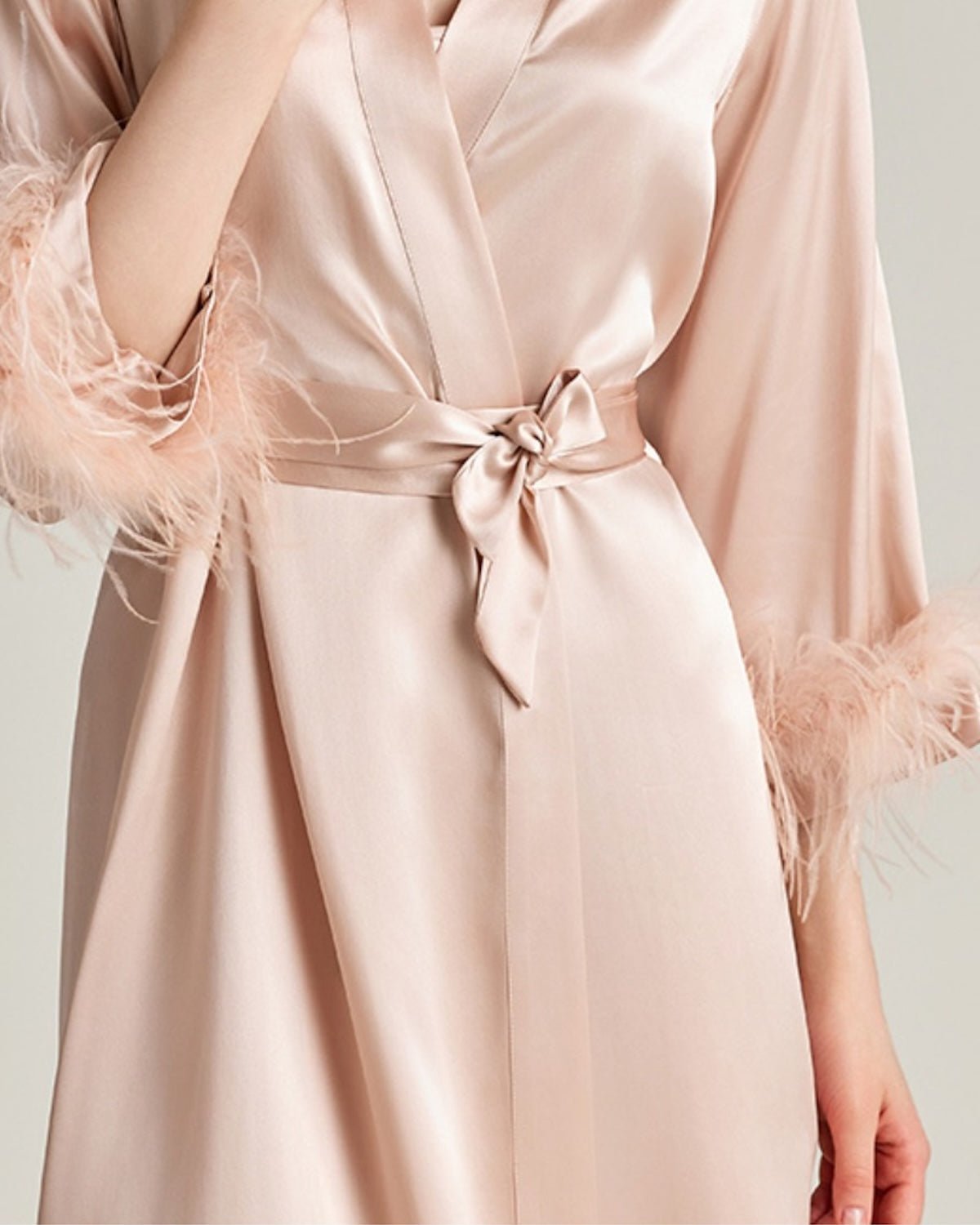 FEELITS PA06 Mulberry Silk Maxi Nightgown & Feather Robe Set – Bridal & Luxury Loungewear - FEELITS