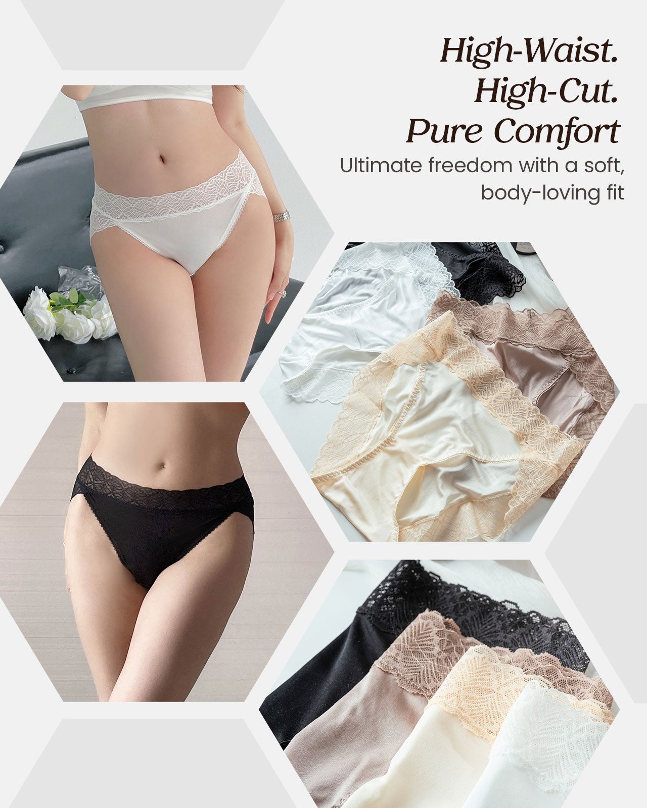 FEELITS KN19 High-Rise Silk Lace Bikini Briefs – 100% 6A Mulberry Silk, Breathable & Quick-Dry - FEELITS