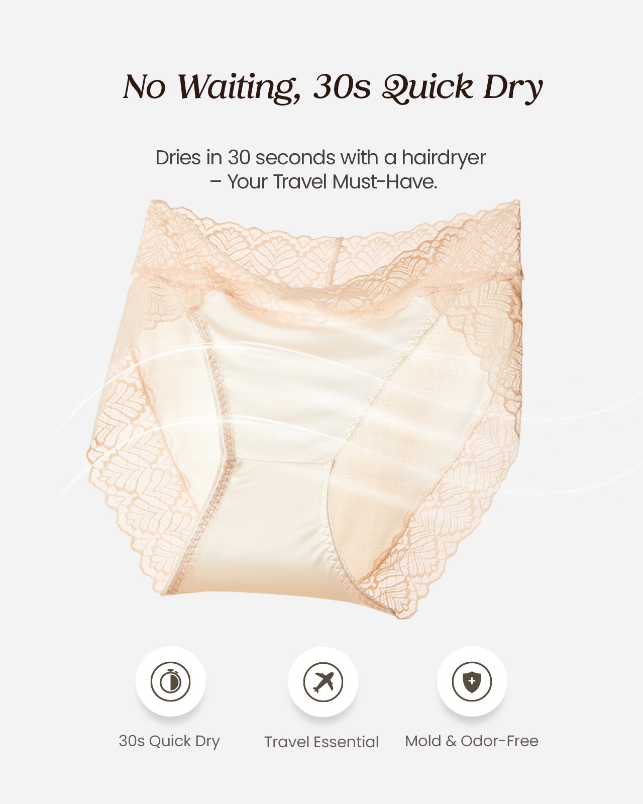 FEELITS KN19 High-Rise Silk Lace Bikini Briefs – 100% 6A Mulberry Silk, Breathable & Quick-Dry - FEELITS