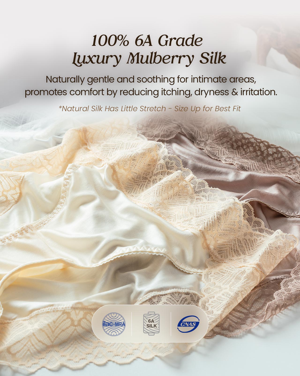 FEELITS KN19 High-Rise Silk Lace Bikini Briefs – 100% 6A Mulberry Silk, Breathable & Quick-Dry - FEELITS