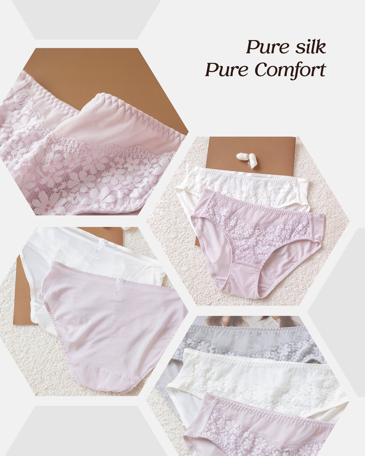 FEELITS KN22 Mulberry Silk Floral Lace Bikini Panties – Ultra-Breathable Hipster Underwear for Women - FEELITS