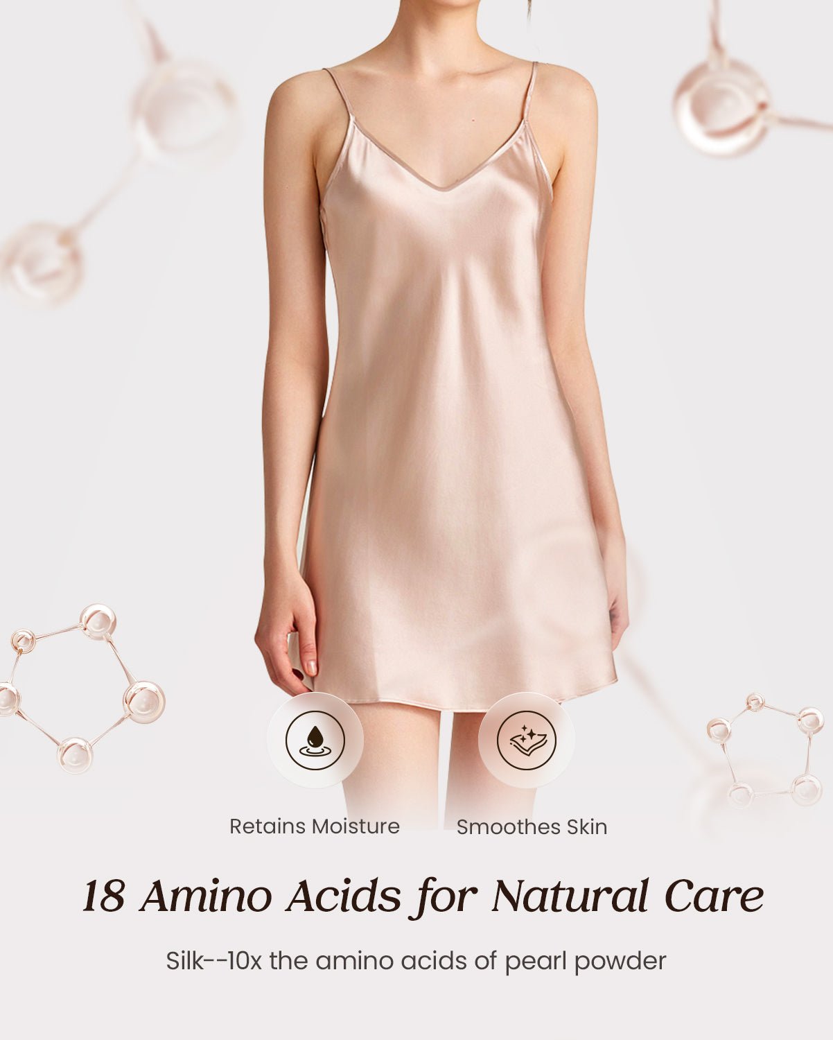 FEELITS NG01 Silk Nightgown – 100% 6A Mulberry Silk, Breathable & Skin-Friendly - FEELITS