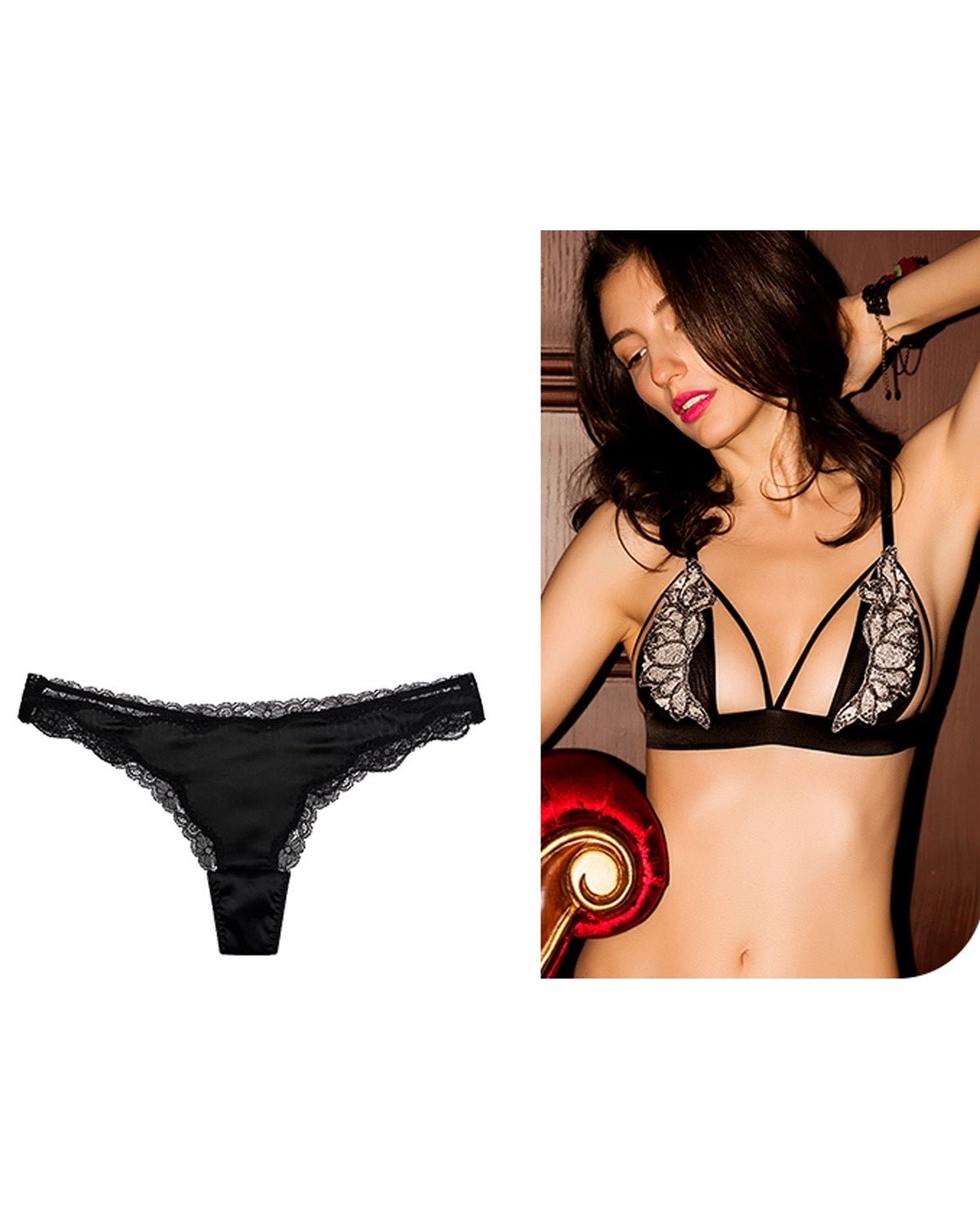 FEELITS SPA48 Low-Rise Silk Lace T-Back Thong – 93% Premium Mulberry Silk, No-Show & Breathable - FEELITS