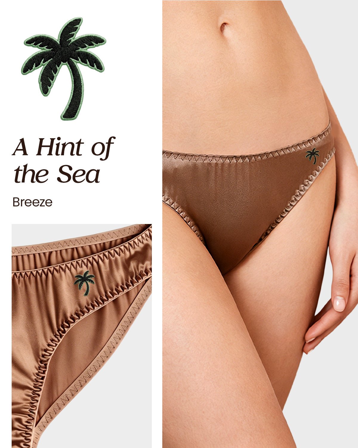 FEELITS KN12 Embroidered Silk Low - Rise Bikini Panties – 100% 6A Mulberry Silk, Ocean - Inspired Motifs - FEELITS