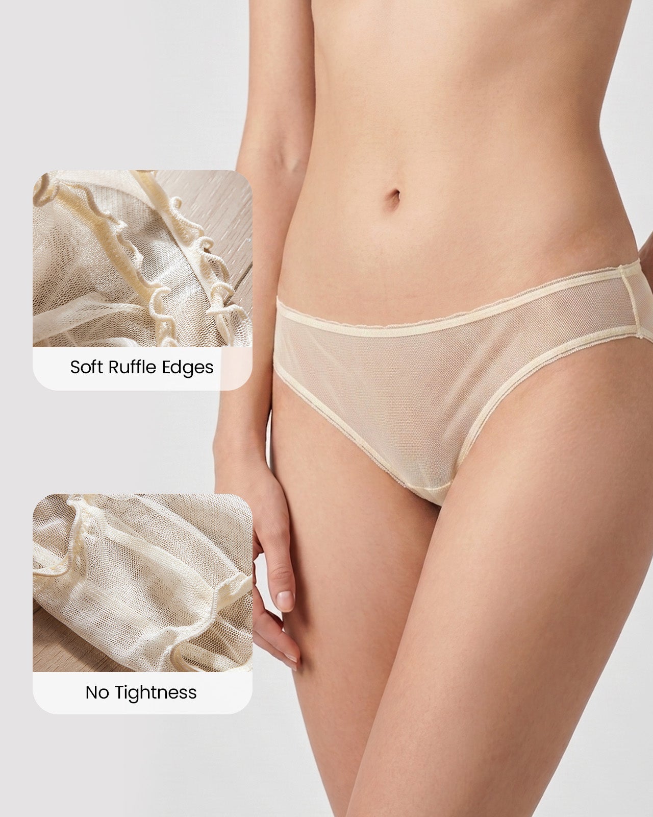 FEELITS KN30 Sheer Ruffle-Edge Silk Bikini Panties - 100% Mulberry Silk, Breathable & Ultra-Soft - FEELITS