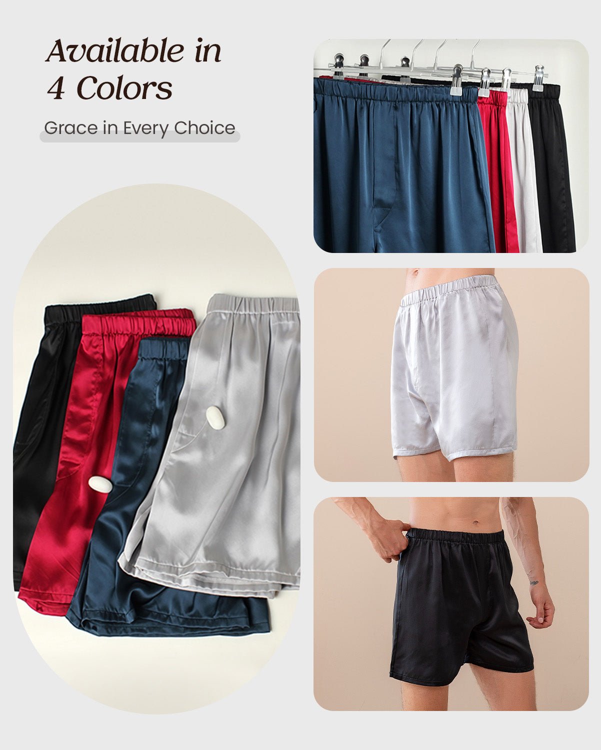 FEELITS BXM01 Men’s 22 Momme Mulberry Silk Boxer Shorts – 100% Silk, Breathable Sleep & Lounge Fit - FEELITS