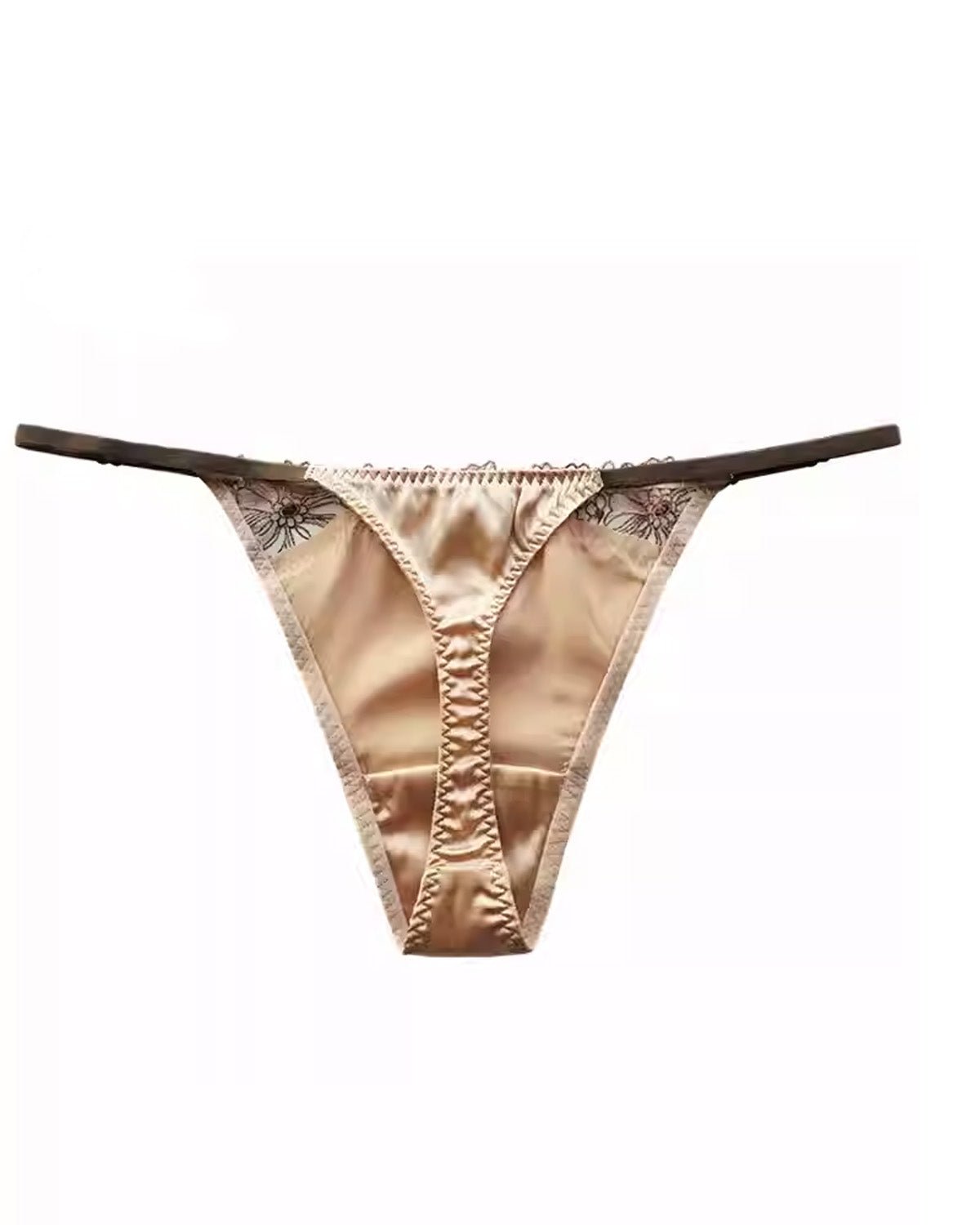 FEELITS SPA17 Mulberry Silk Lace-Trim Thong for Women – Champagne Gold, Low-Rise & Adjustable - FEELITS