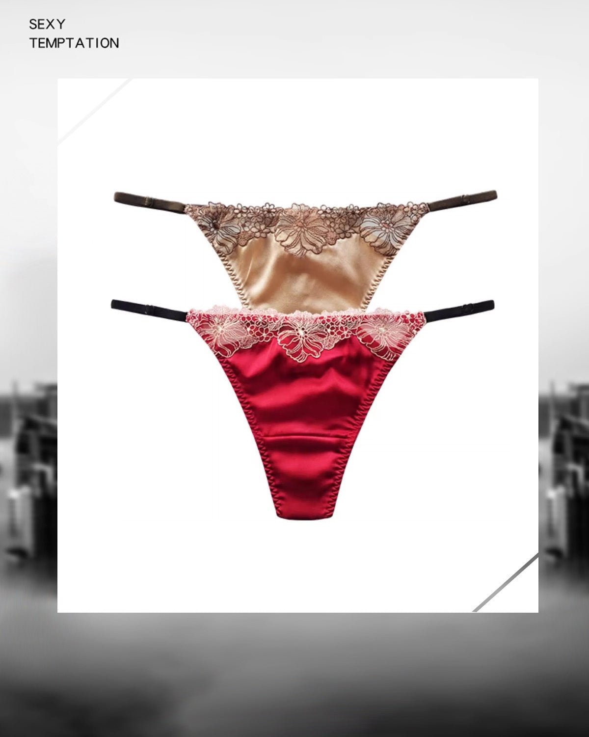 FEELITS SPA17 Mulberry Silk Lace-Trim Thong for Women – Champagne Gold, Low-Rise & Adjustable - FEELITS