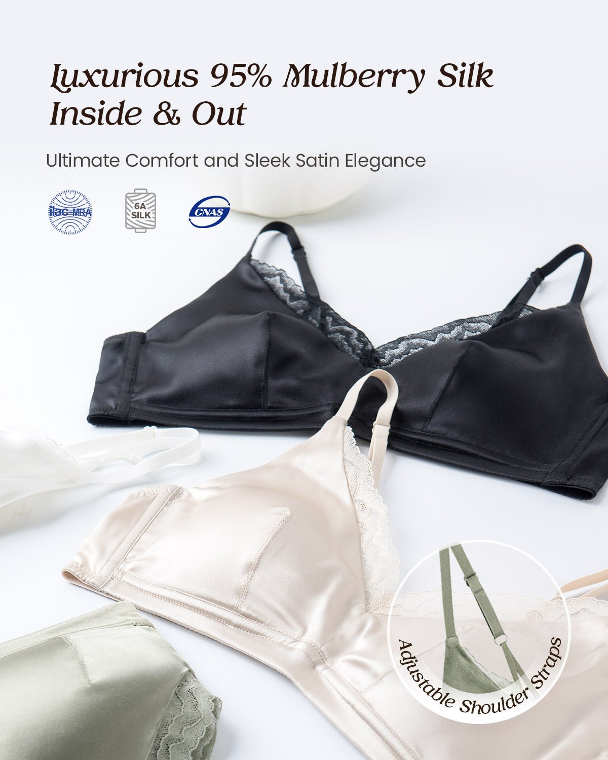 FEELITS BRA07 22 Momme Mulberry Silk Wire-Free Bralette – Full-Coverage Comfort & Adjustable Straps - FEELITS