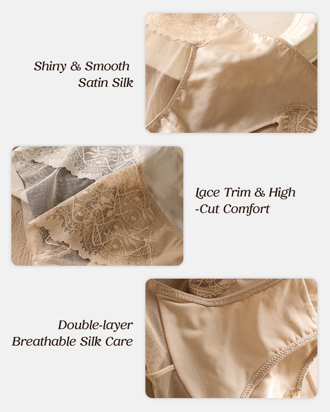FEELITS KN23 Mulberry Silk Satin Bikini Panties – Breathable Lace Silk Underwear for Women - FEELITS