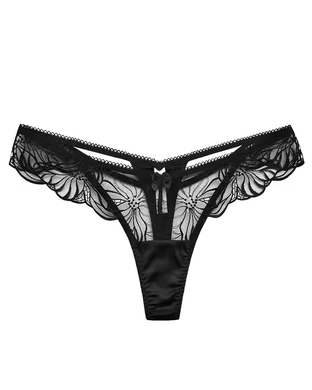 FEELITS SPA28 Embroidered Lace Sheer Thong – 93% Mulberry Silk, Low-Rise & Sensual Fit - FEELITS