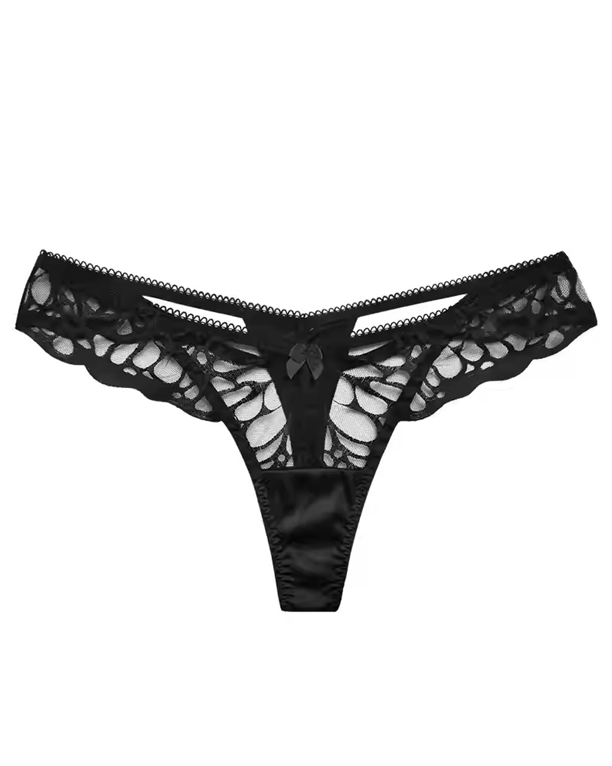 FEELITS SPA28 Embroidered Lace Sheer Thong – 93% Mulberry Silk, Low-Rise & Sensual Fit - FEELITS