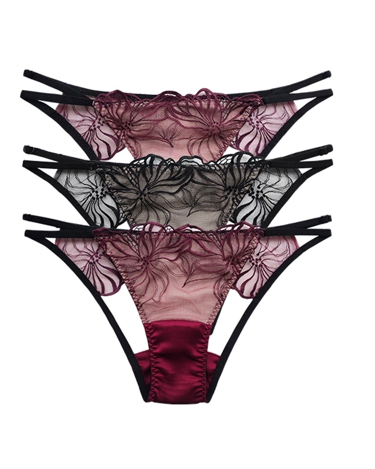 FEELITS SPA25 Embroidered Lace Silk Thong – Low-Rise Luxury Lingerie for Honeymoon & Wedding - FEELITS