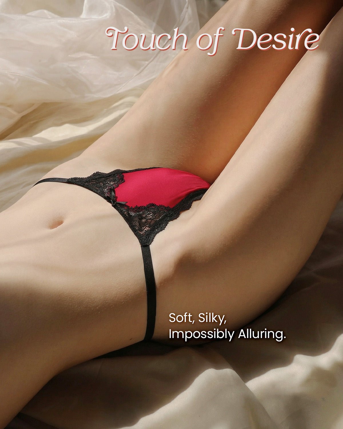 FEELITS TH12 Silk Lace G-String Panties – 100% 6A Mulberry Silk, No-Show & Adjustable Fit - FEELITS